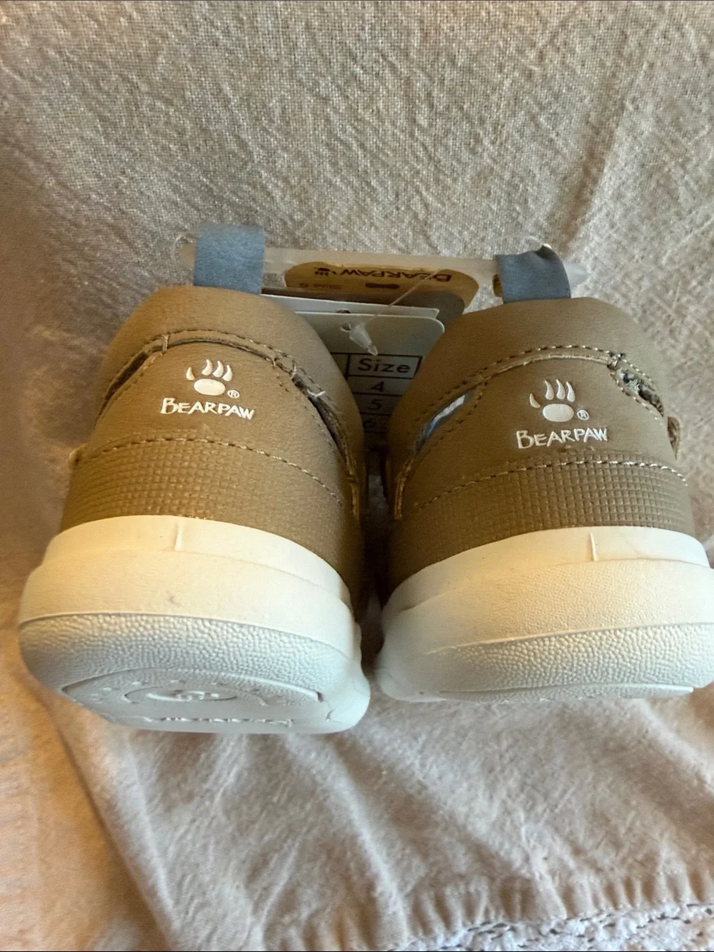 NWT ~ BearPaw Kids Tan and Light Blue Velcro Sneakers SZ 6